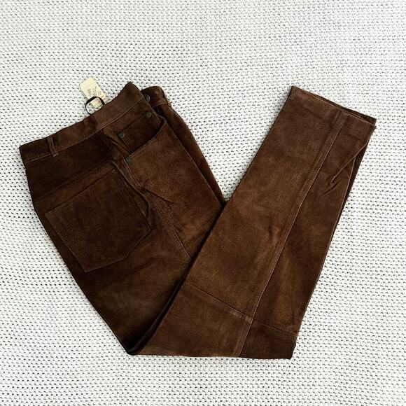 Contrasts Vintage Deadstock Brown Leather High Rise Straight Leg Pants 11 Korea - Picture 1 of 9